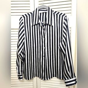 Y'Ves St. Clair Petites black and white stripe silk blouse